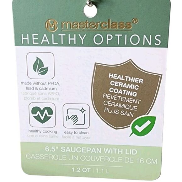 Masterclass Cookware Healthier Ceramic Coating Saucepan With Lid 1.2QT 6.5"Creme - Picture 2 of 11